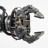 部品をつかんで搬送・組み立てを行うカスタム設計された高機能ロボットチャックハンドの実写写真