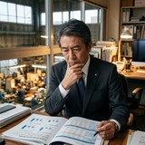 費用対効果や稟議説明に悩む、スーツ姿の年配の日本人製造業経営者のアバター画像